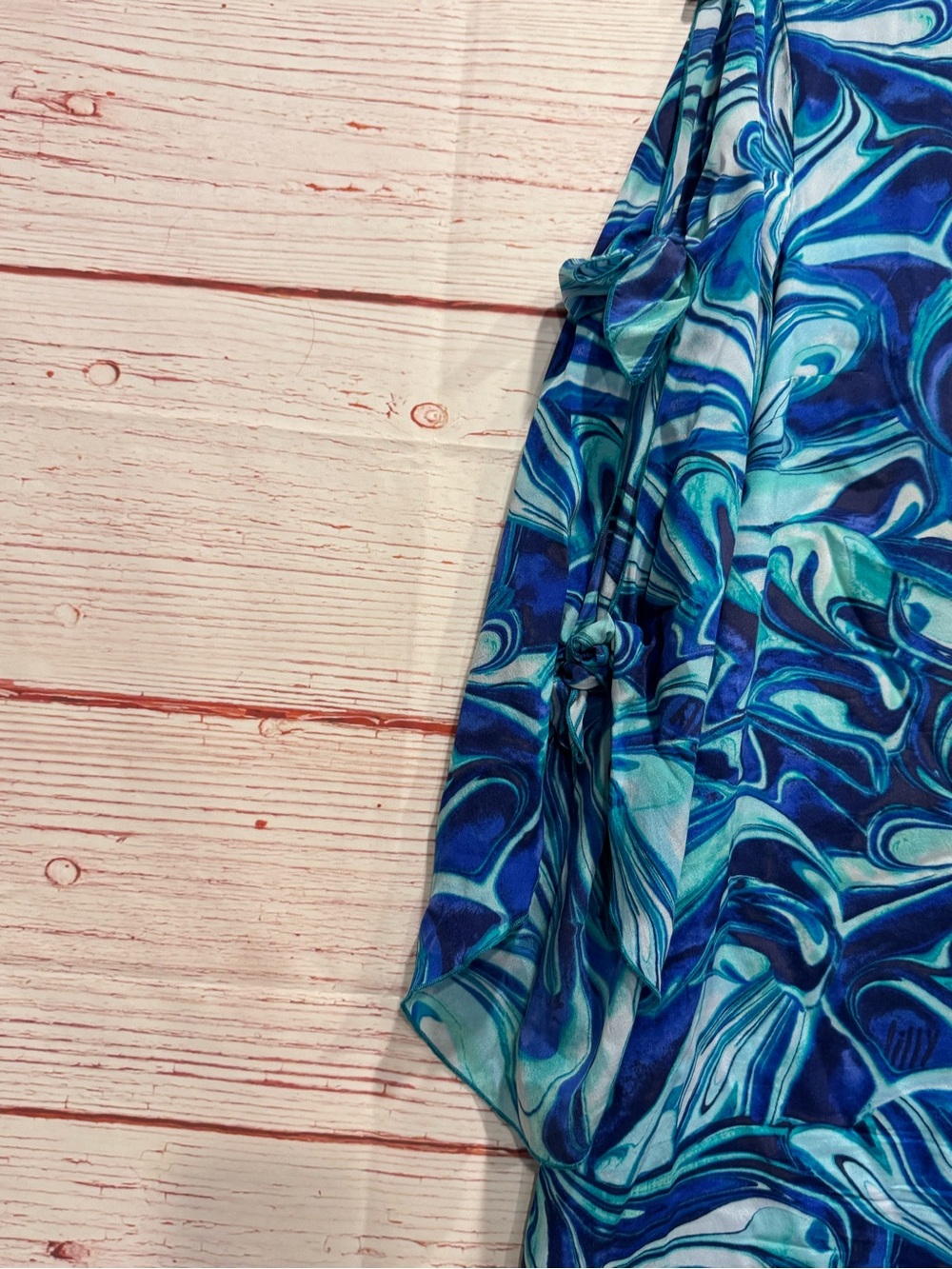 Lilly Pulitzer Avila Stretch Silk Dress in Ikat Blue Ocean Waves Sz M - Picture 9 of 13